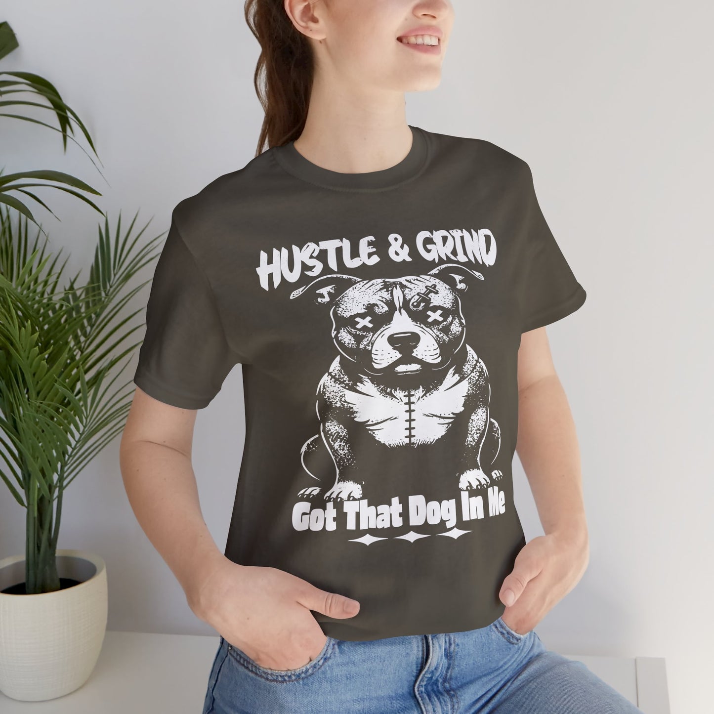 Unisex Dog Lover Tee - Hustle & Grind, Pitbull Shirt, Fitness T-Shirt, Dog Mom Gift, Workout Apparel