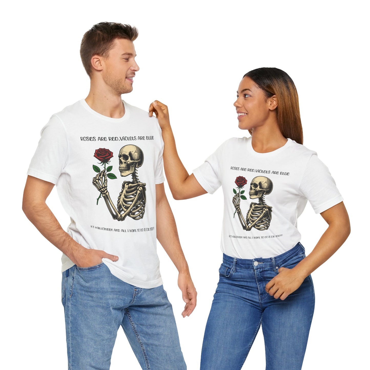 Skeleton Poetry Halloween Tee, Funny Unisex T-Shirt, Spooky Apparel, Rose Lover Gift, October Celebration Shirt