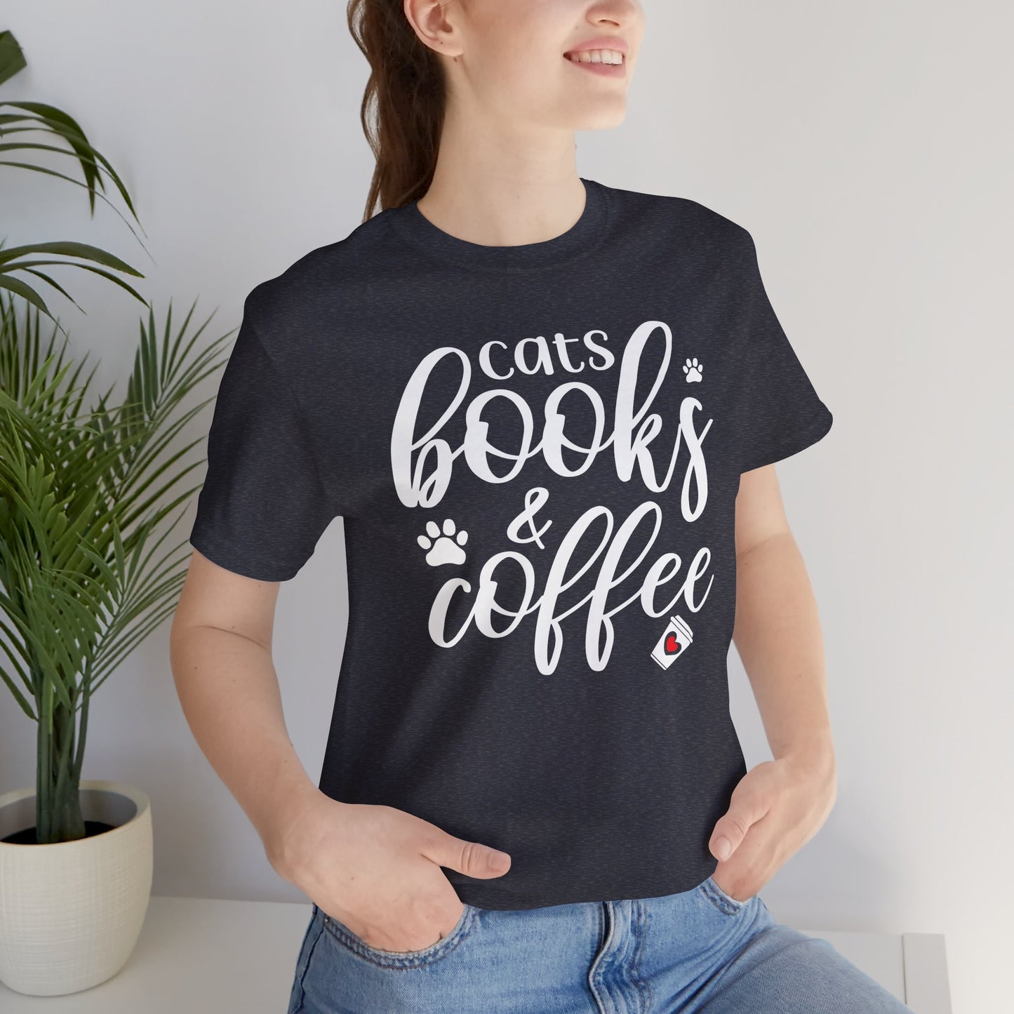 Cats, Books & Coffee Tee - Perfect Gift for Cat Lovers, Readers, Cozy Nights, Bookish Apparel, Pet Lovers