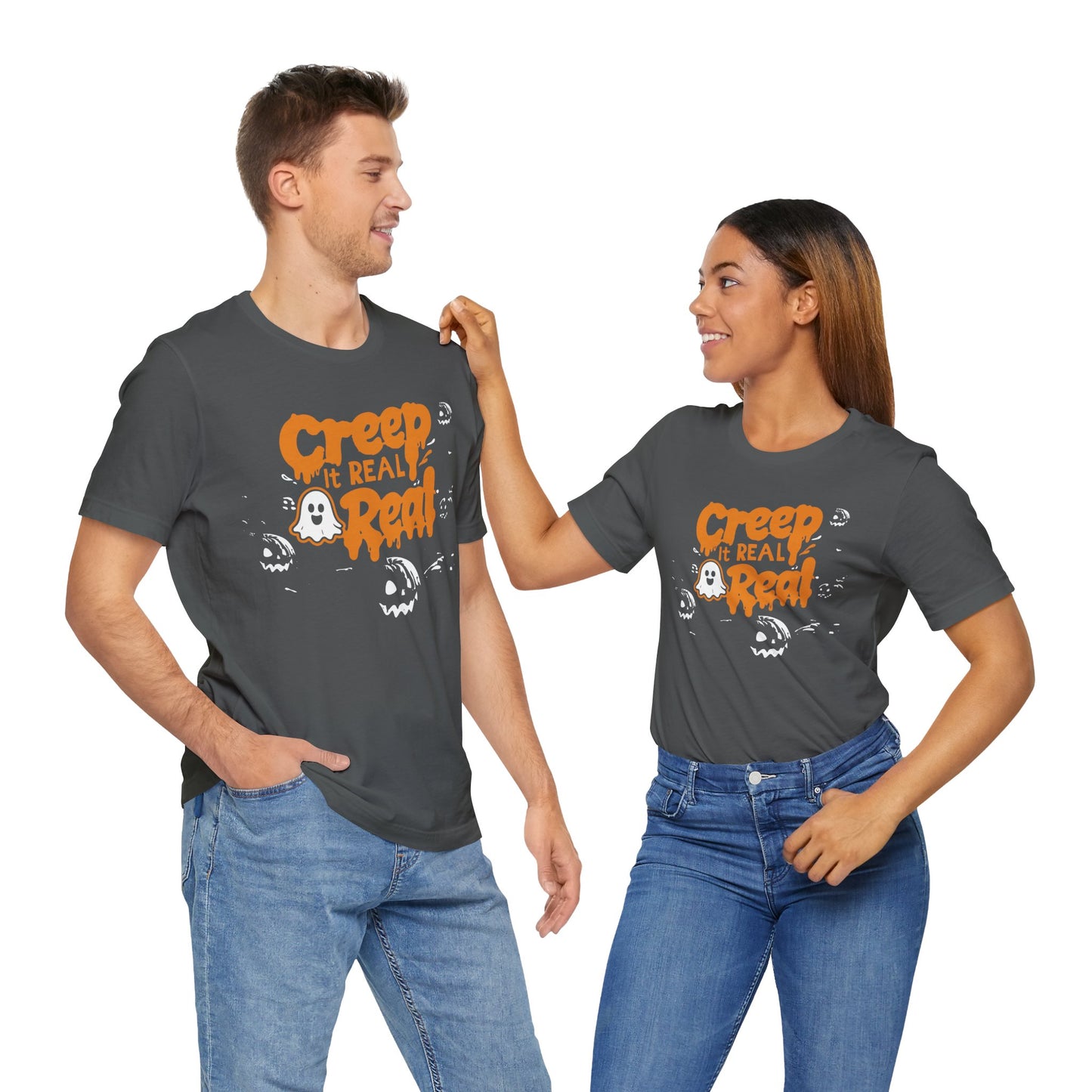 Halloween Creep It Real Tee, Unisex Jersey Shirt, Spooky Season T-Shirt, Funny Ghost Top, Halloween Party Wear, Gifts for Halloween Lovers