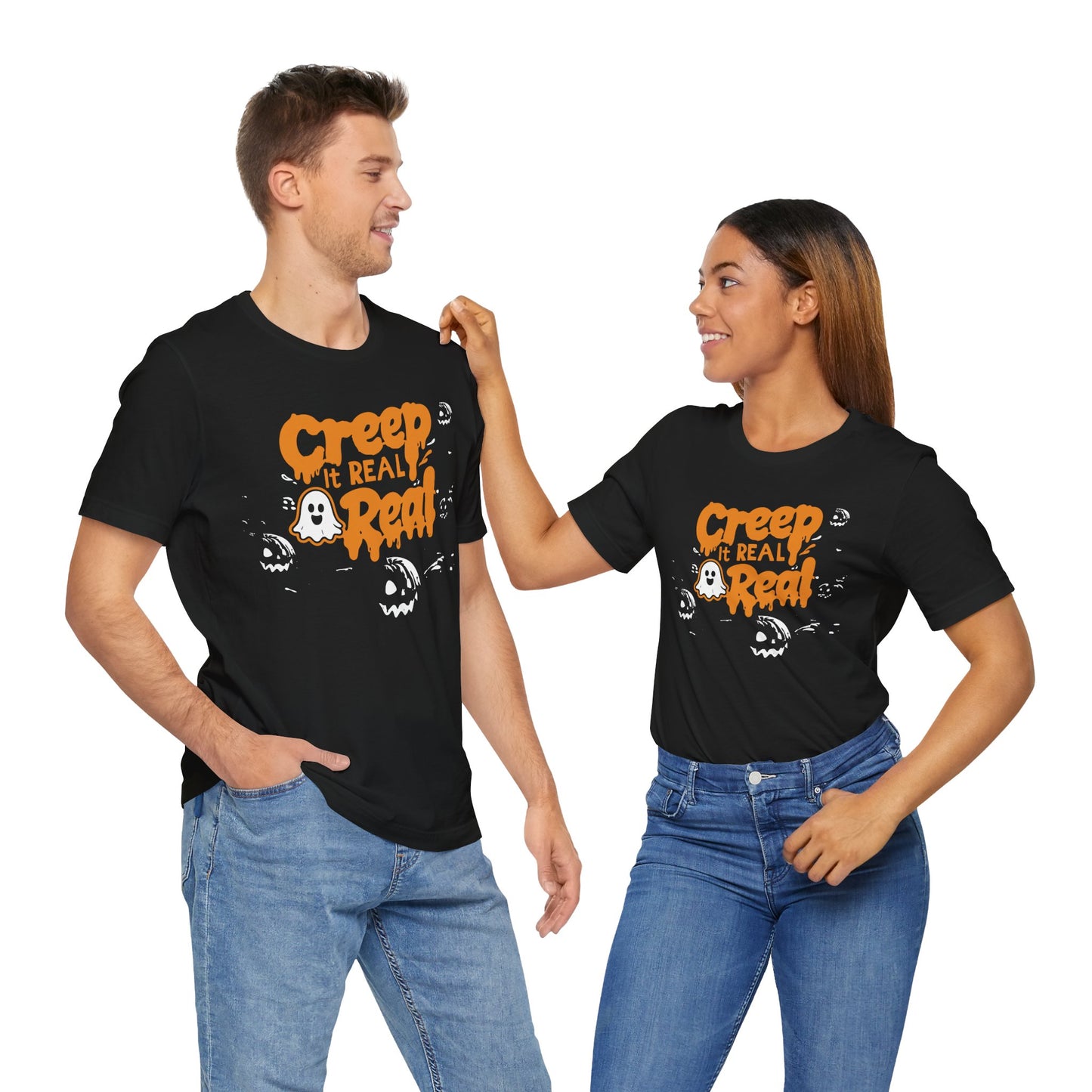 Halloween Creep It Real Tee, Unisex Jersey Shirt, Spooky Season T-Shirt, Funny Ghost Top, Halloween Party Wear, Gifts for Halloween Lovers