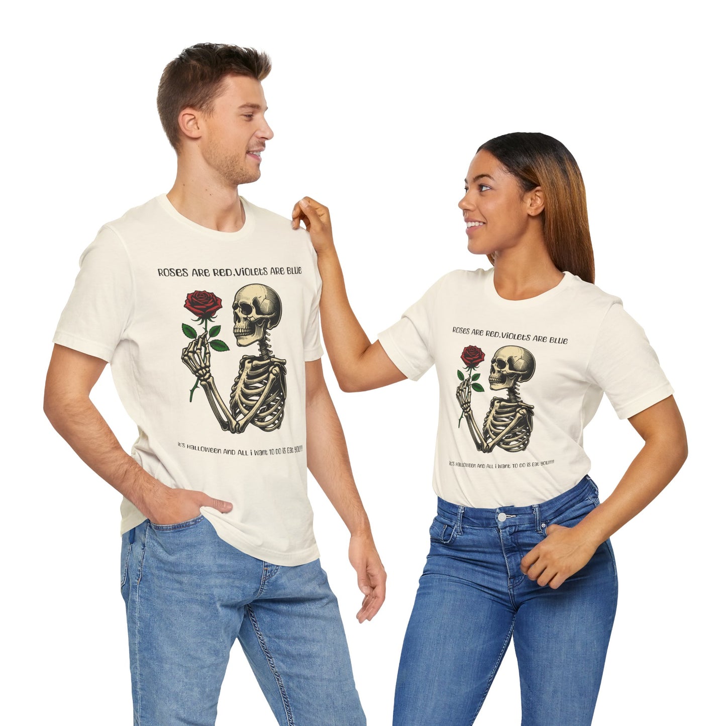 Skeleton Poetry Halloween Tee, Funny Unisex T-Shirt, Spooky Apparel, Rose Lover Gift, October Celebration Shirt