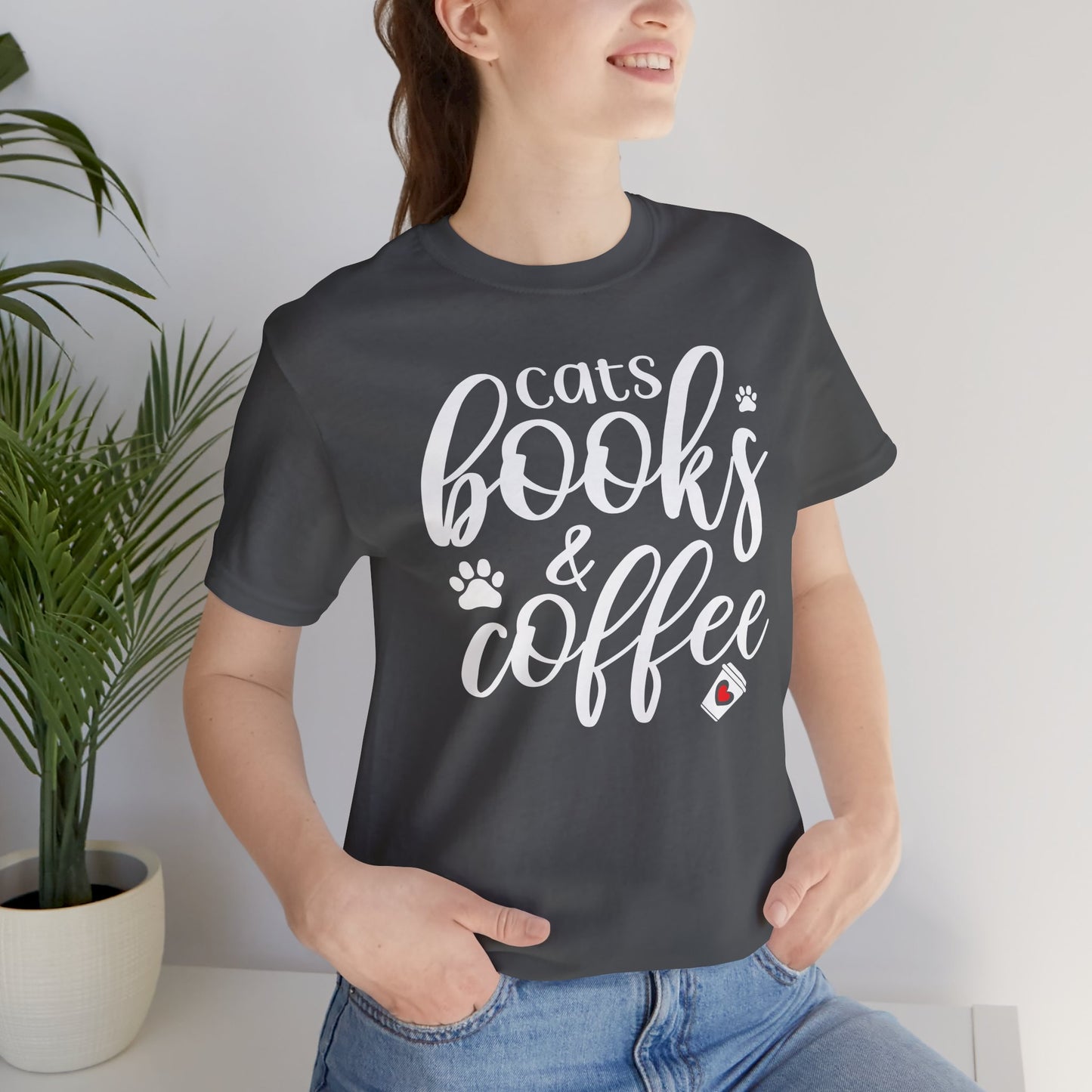 Cats, Books & Coffee Tee - Perfect Gift for Cat Lovers, Readers, Cozy Nights, Bookish Apparel, Pet Lovers