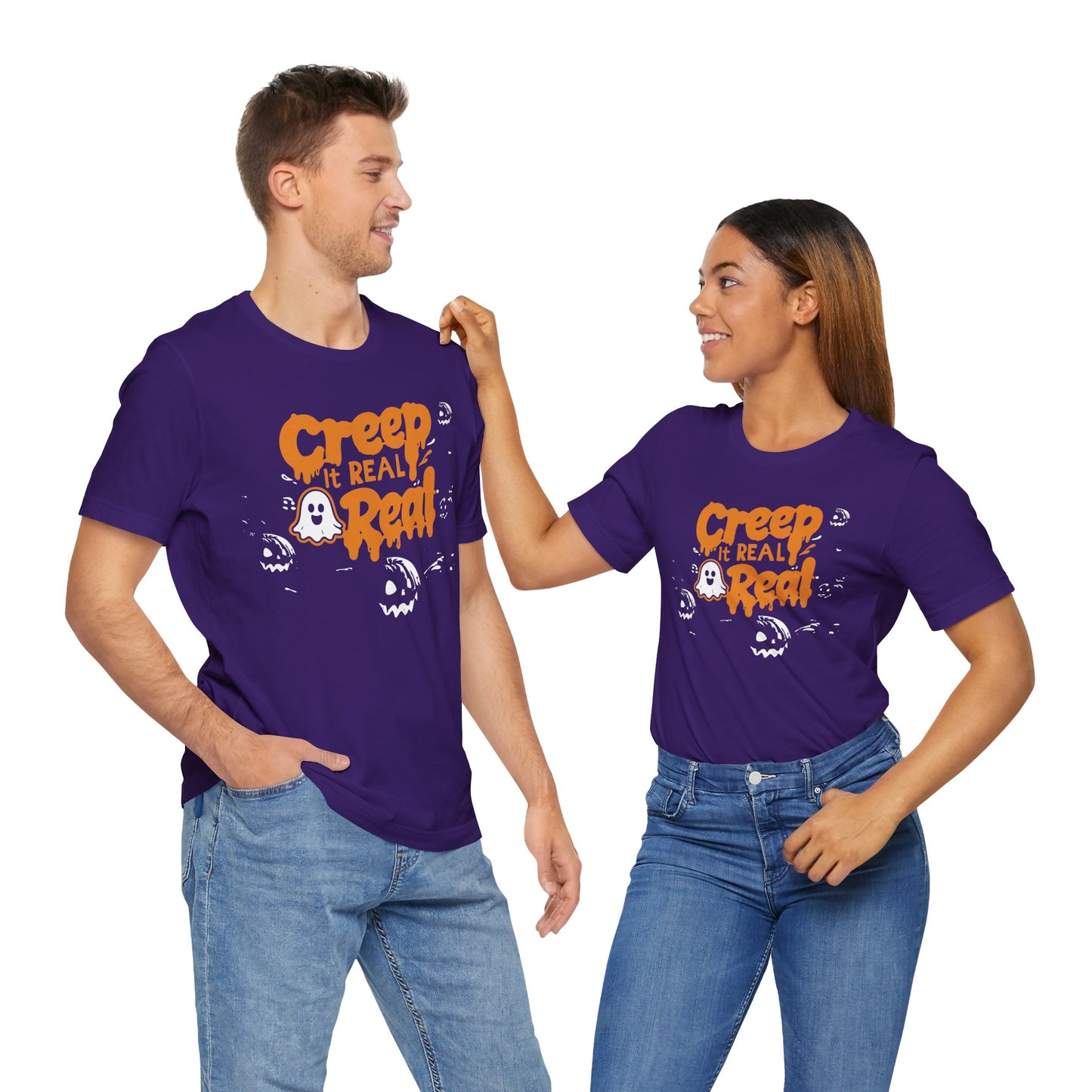 Halloween Creep It Real Tee, Unisex Jersey Shirt, Spooky Season T-Shirt, Funny Ghost Top, Halloween Party Wear, Gifts for Halloween Lovers