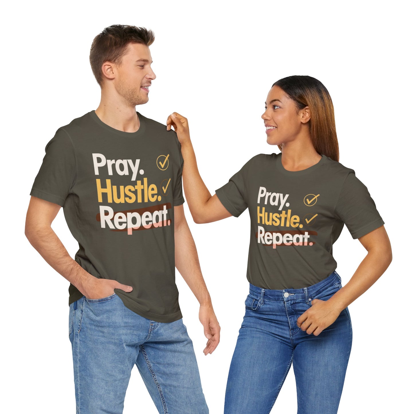 Motivational Unisex Tee - Pray Hustle Repeat, Inspirational Shirt, Fitness Apparel, Self-Motivation Gift, Everyday Comfort