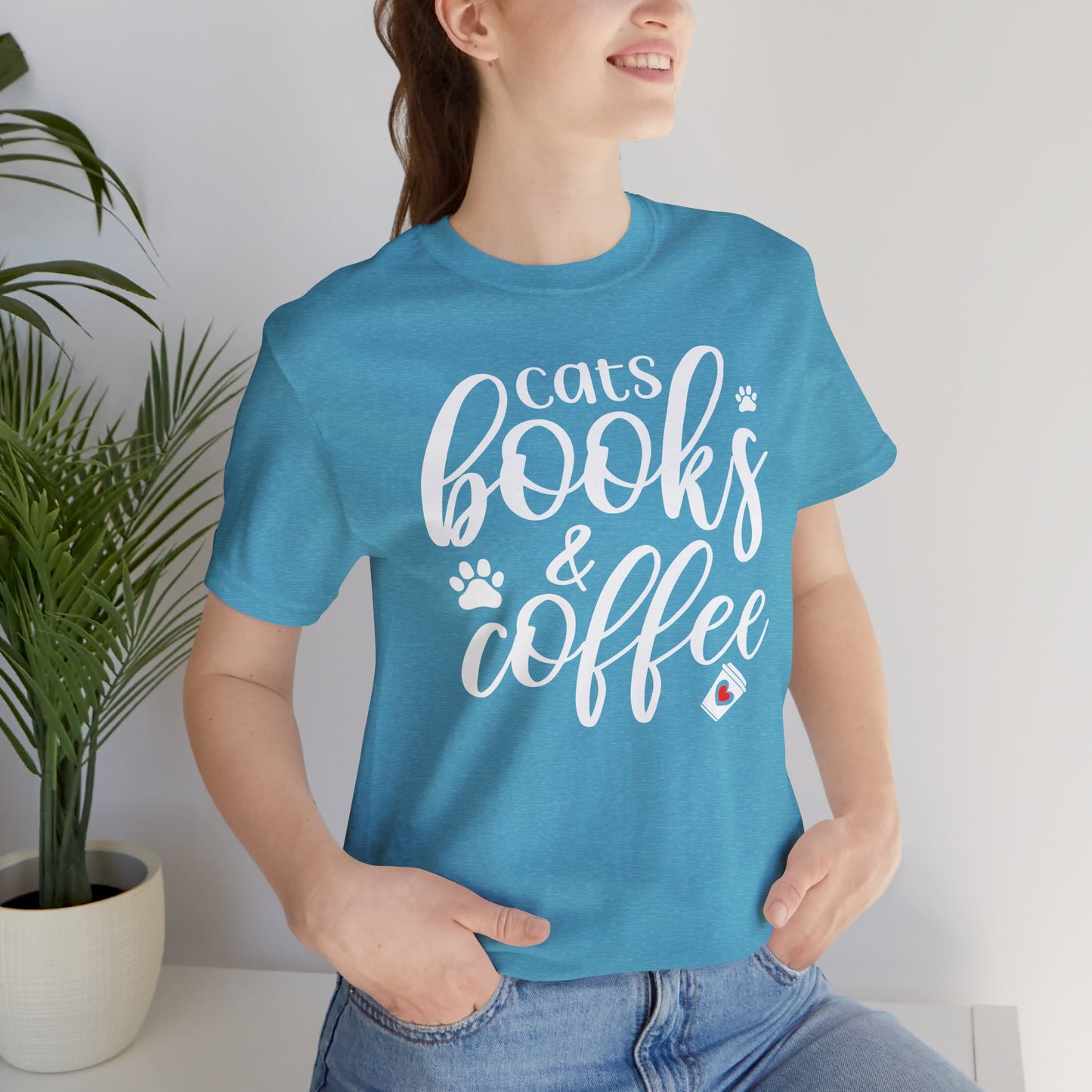 Cats, Books & Coffee Tee - Perfect Gift for Cat Lovers, Readers, Cozy Nights, Bookish Apparel, Pet Lovers