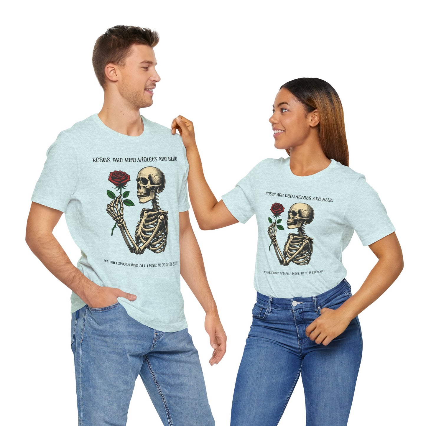 Skeleton Poetry Halloween Tee, Funny Unisex T-Shirt, Spooky Apparel, Rose Lover Gift, October Celebration Shirt