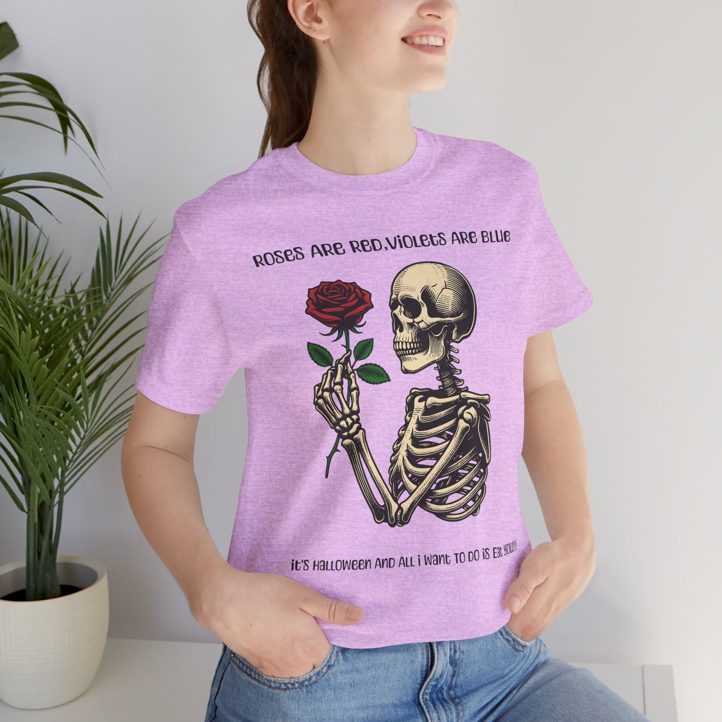 Skeleton Poetry Halloween Tee, Funny Unisex T-Shirt, Spooky Apparel, Rose Lover Gift, October Celebration Shirt