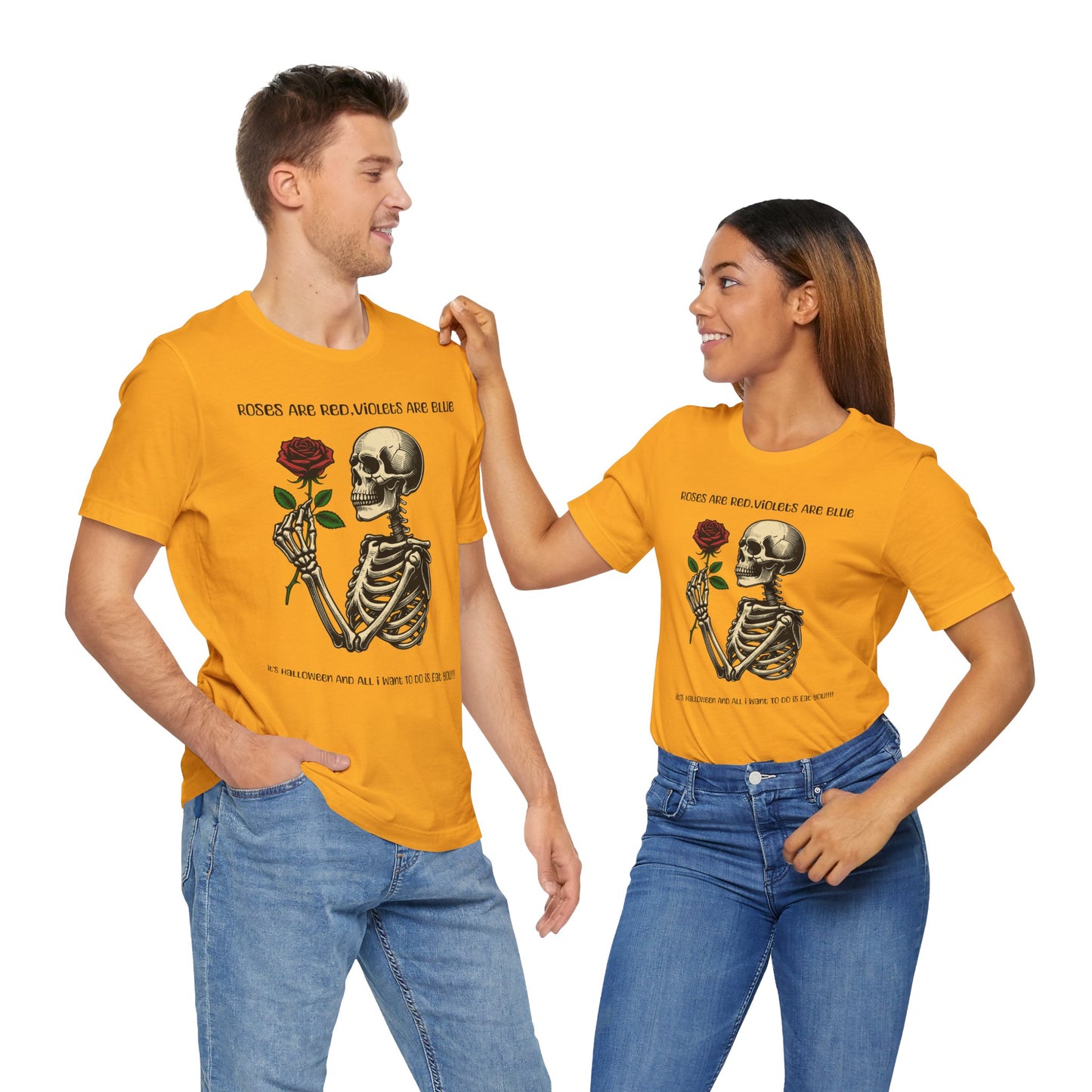 Skeleton Poetry Halloween Tee, Funny Unisex T-Shirt, Spooky Apparel, Rose Lover Gift, October Celebration Shirt