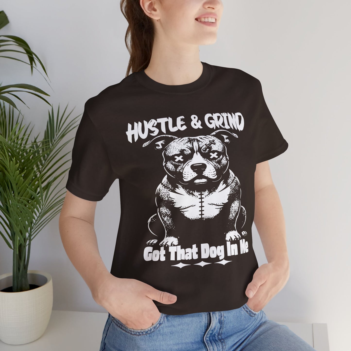 Unisex Dog Lover Tee - Hustle & Grind, Pitbull Shirt, Fitness T-Shirt, Dog Mom Gift, Workout Apparel