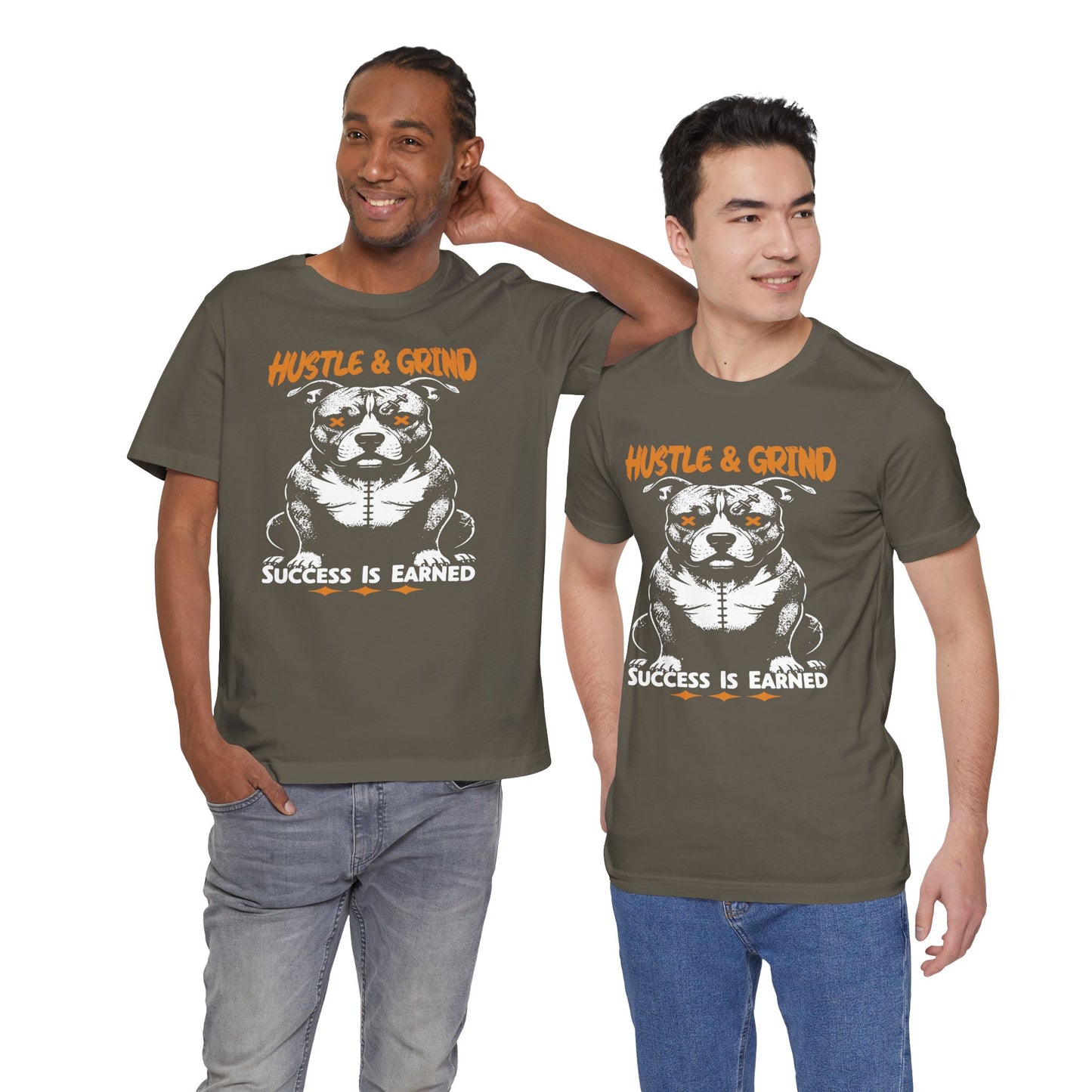 Hustle & Grind Unisex Tee | Success Is Earned Graphic T-Shirt, Motivational Shirt for Go-Getters, Casual Wear, Fitness Gift, Dog Lover Merch