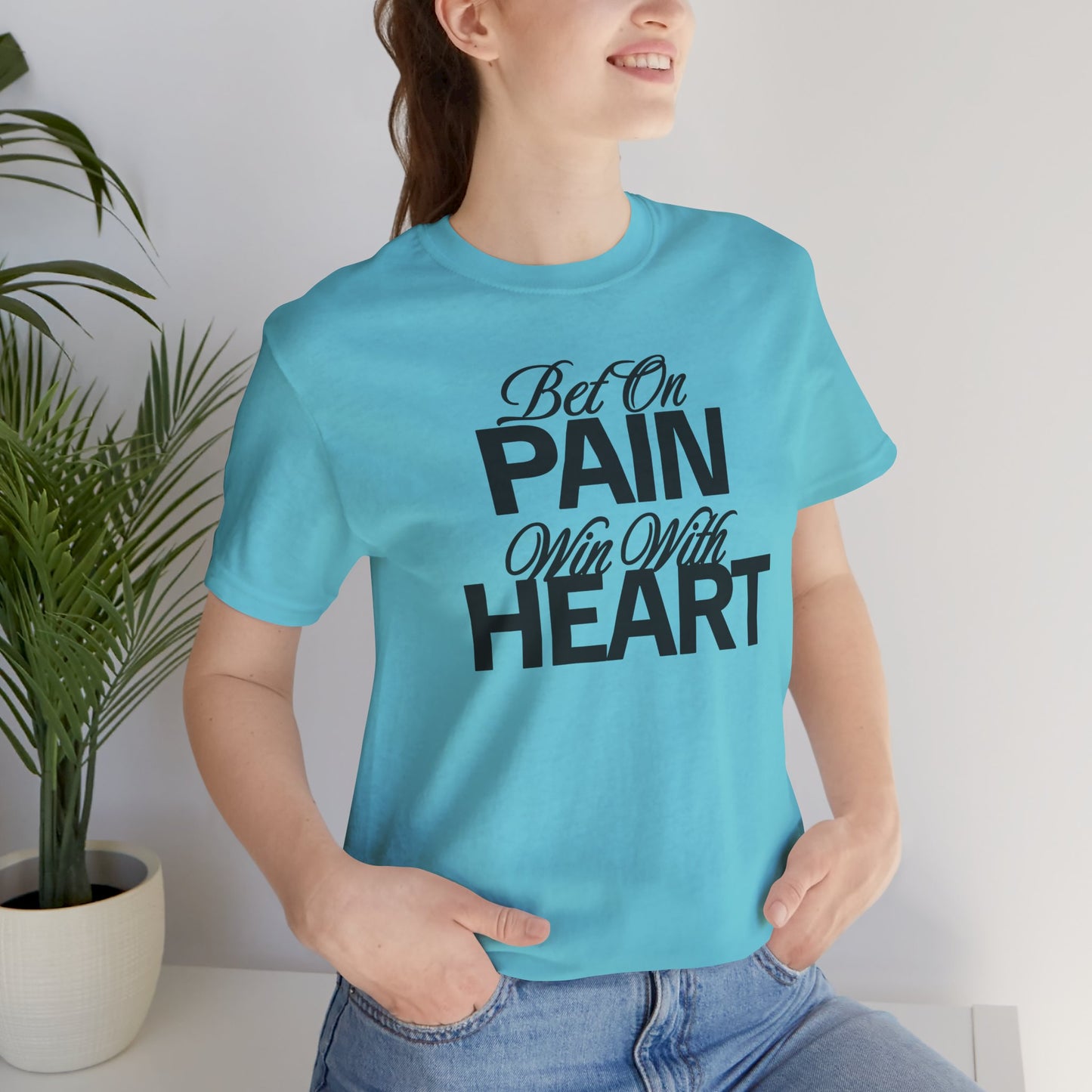 Inspirational Unisex Jersey Tee - "Bet On Pain Win With Heart" - Motivational Shirt, Gift for Fitness Lovers, Self-Care Apparel, [...]