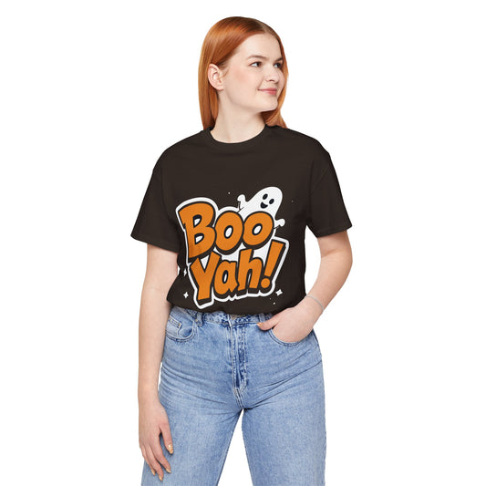 Halloween Ghost Boo Yah Tee, Funny Halloween Shirt, Unisex Short Sleeve Top, Spooky Party Tee, Trick or Treat Apparel