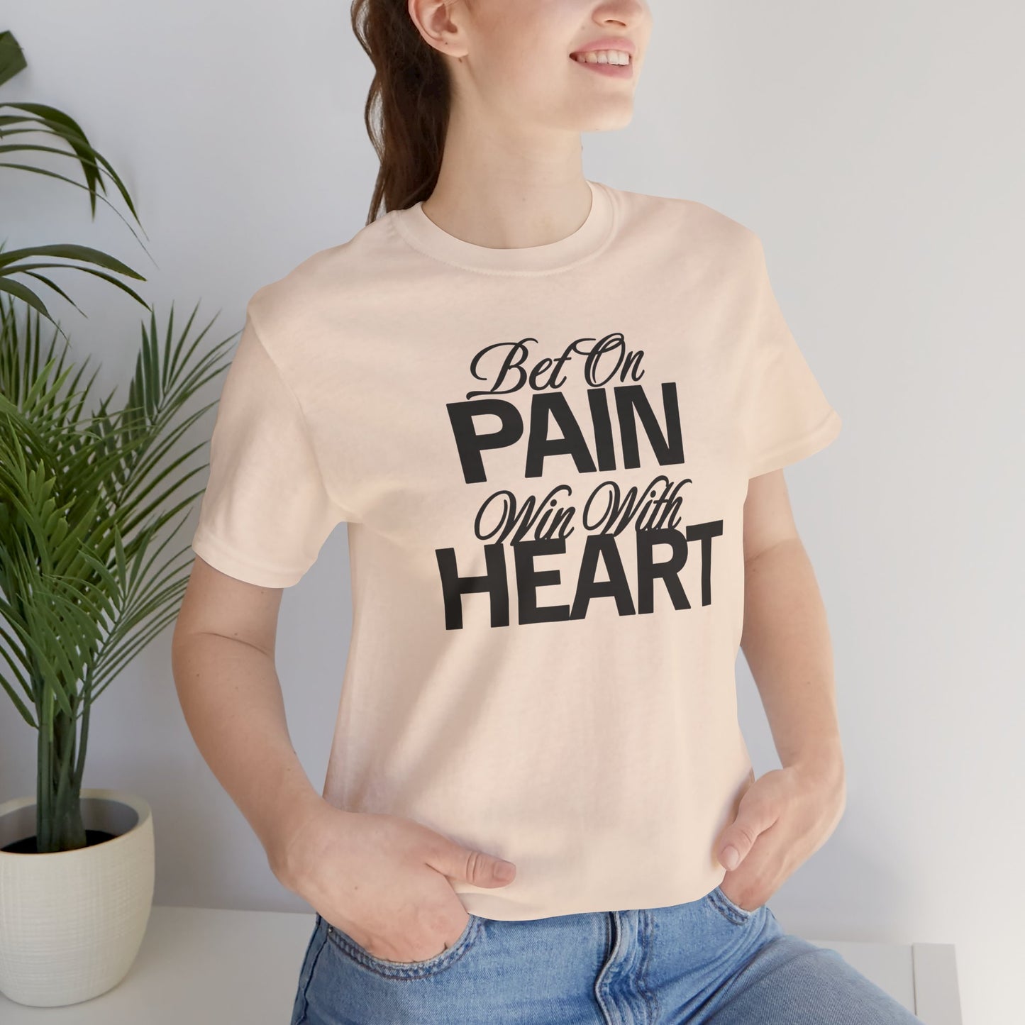 Inspirational Unisex Jersey Tee - "Bet On Pain Win With Heart" - Motivational Shirt, Gift for Fitness Lovers, Self-Care Apparel, [...]