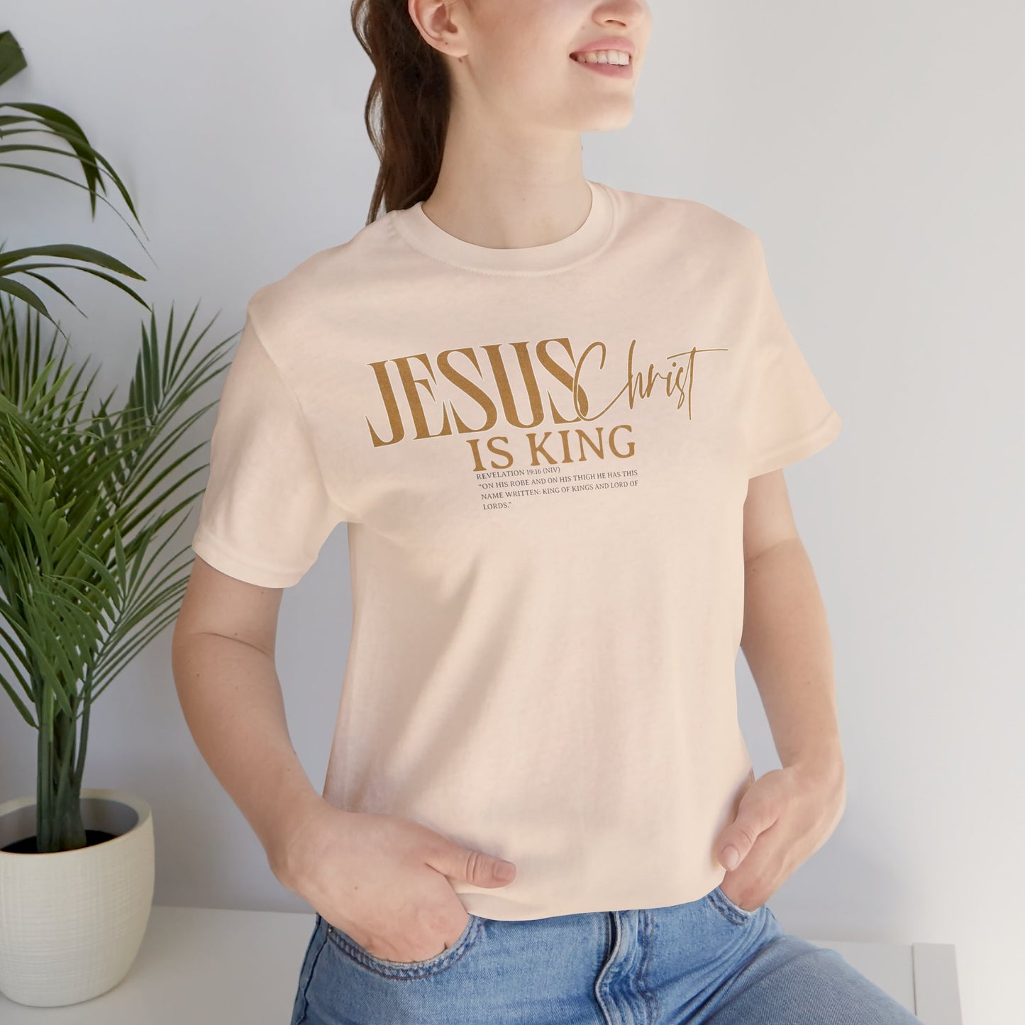 Faith-Inspired Short Sleeve Tee, Christian T-shirt, JESUS is KING Shirt, Unisex Spiritual Apparel, Gift for Believers