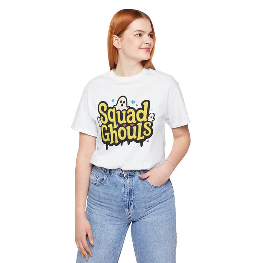 Unisex Jersey Short Sleeve Tee | Squad Ghouls Design, Halloween T-Shirt, Spooky Apparel, Ghost Lovers Gift, Cute Graphic Tee