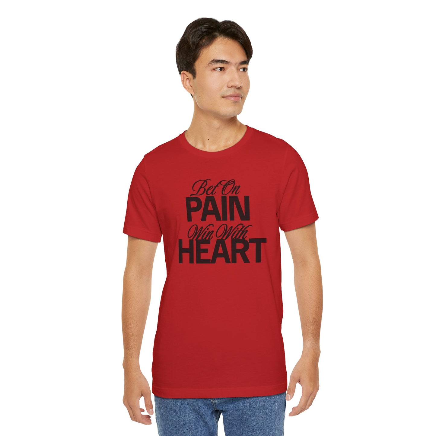 Inspirational Unisex Jersey Tee - "Bet On Pain Win With Heart" - Motivational Shirt, Gift for Fitness Lovers, Self-Care Apparel, [...]