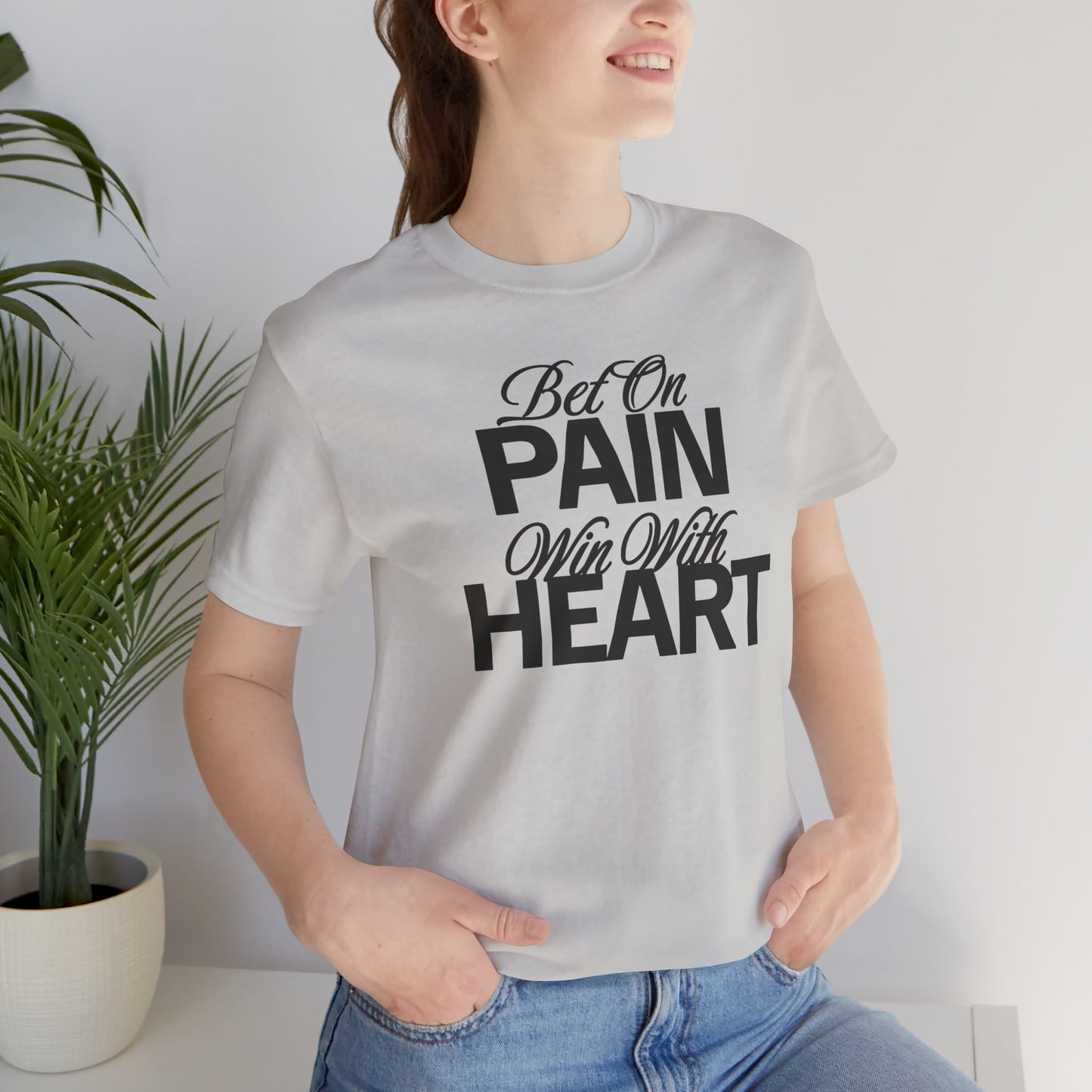 Inspirational Unisex Jersey Tee - "Bet On Pain Win With Heart" - Motivational Shirt, Gift for Fitness Lovers, Self-Care Apparel, [...]